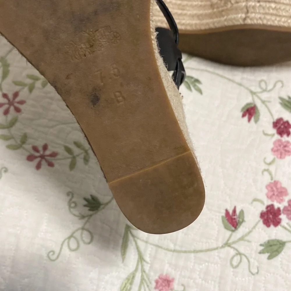 Coach Dottie Black Wedge Espadrille Charms Semi Matte Calf Sz 8 Summer Coquette
